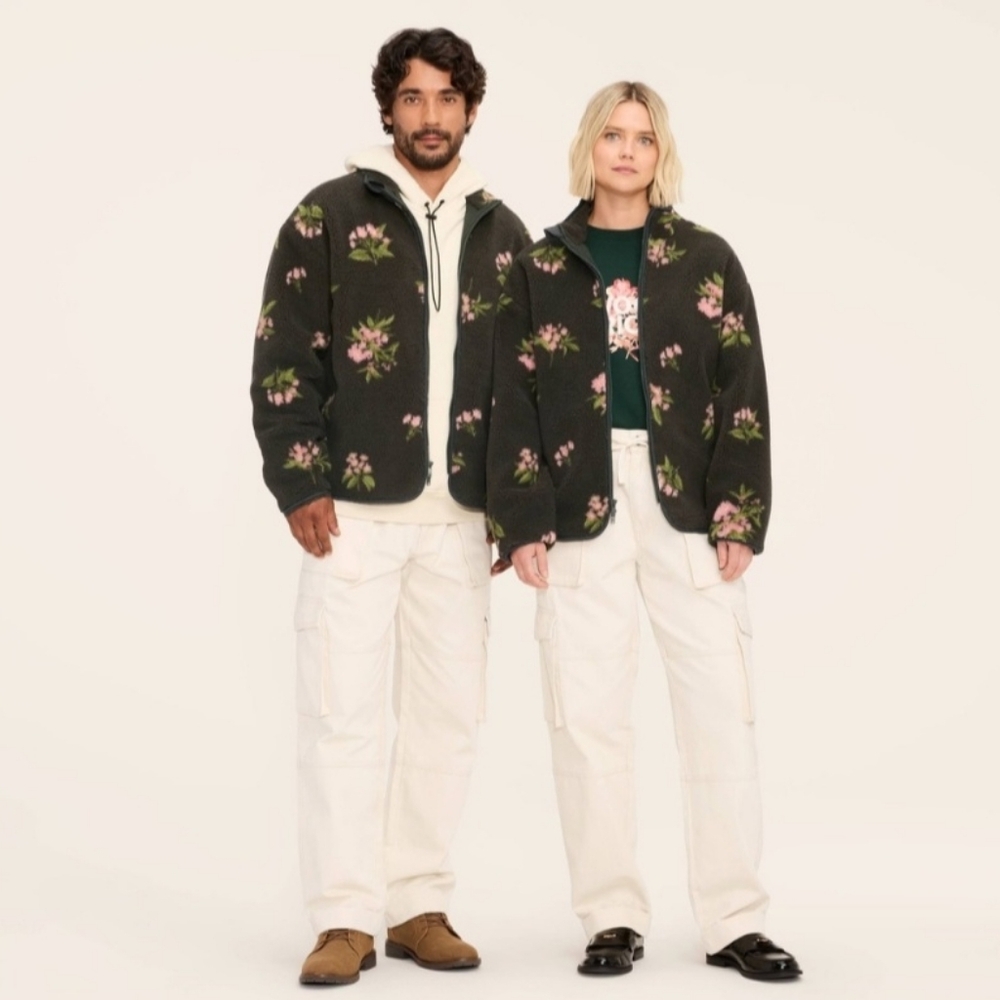 Woolrich x Target Adult Unisex M Medium Floral Zip-Up Fleece Jacket Olive Green